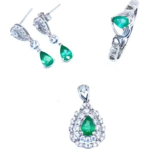 Charming green emerald gemstone jewelry including ring earrings necklace natural gem certified good color overflow birthday gift