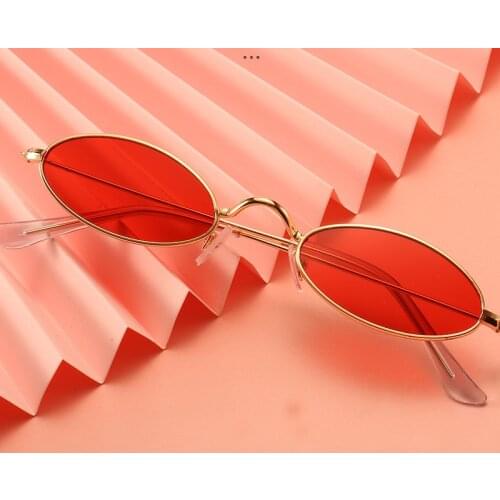 Retro Small Oval Sunglasses Women Vintage Brand Shades Black Red Metal Color Sun Glasses For Female Fashion Designer Lunette