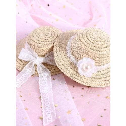 Pet Woven Straw Cap with Lace Streamer Adjustable Sun Shading Hat Cute Summer Beach Party Straw Hat for Kitten Supplies, 4Styles