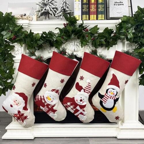 Snowman Deer Penguin Santa Claus Christmas Tree Stocking Gift Bag Xmas Decor