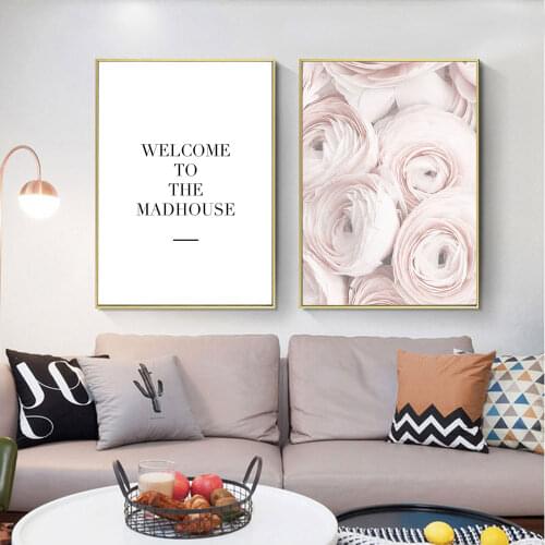 Blush Grey Floral Poster Minimalist Flower Canvas Painting Nordic Neutral Art Print Modern Quote Wall Picture Bedroom Home Decor