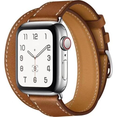 Luxury Real Leather Double Loop Bracelet For Apple Watch Belt 38mm 40mm 42mm 44mm Band iWatch Series 3 4 5 6 SE Strap Wristband