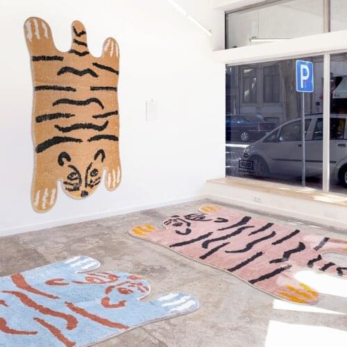 Nordic Tiger Rug Fluffy Cartoon Animal Bed Side Mat Floor Door Area Room Anti Slip Carpet Food Pad Aesthetic Home Nursery Decor
