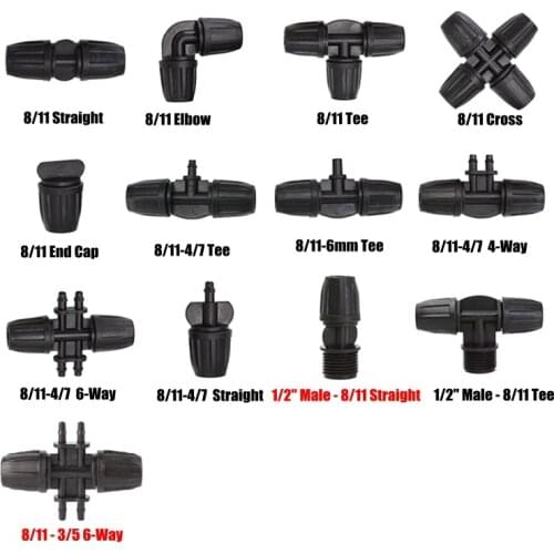 3pcs 8/11 9/12mm Garden Hose Connectors Micro Irrigation Pipe Tee Joint Elbow Reducing Connector Pipe Hose End Plug Thread Joint