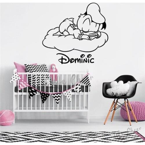 Sleepy Duck Wall Stickers Customized Kids Name Wall Decal Cute Cartoon Animal Vinyl Wall Arts Nursery Decoration Gift