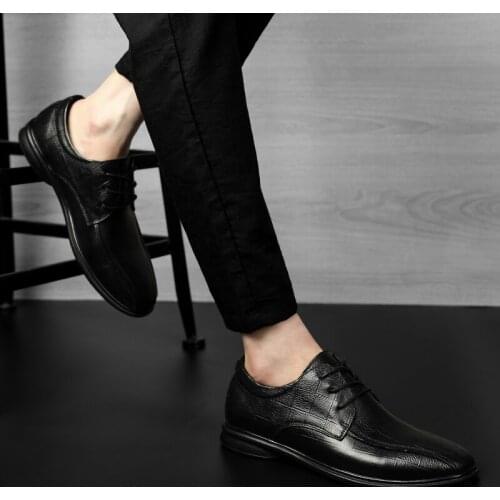 Mens High Quality Genuine Leather Formal Lace Up Dress Shoes Handmade Retro Fashion Elegant Work Slip on Oxford Footwear