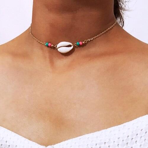 Bohemia Colorful Acrylic Beads Natural Sea Shell Choker Necklaces Women Ethnic Vintage Clavicle Necklace Beach Jewelry YN592
