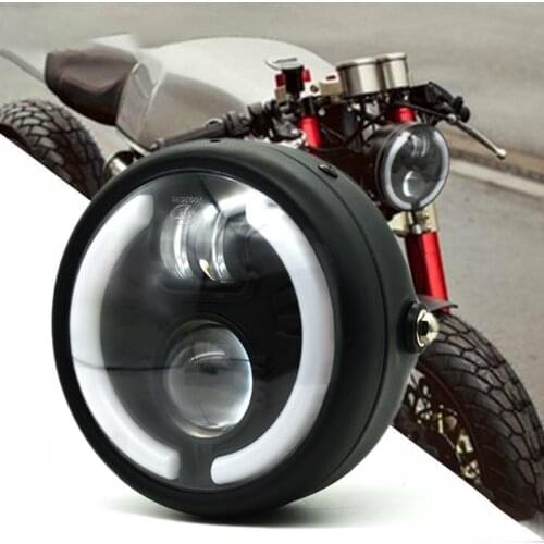 6.5'' Motorcycle Cafe Racer Vintage Universal LED Protection Headlight High Low Beam For Harley Choppers Custom Honda Yamaha