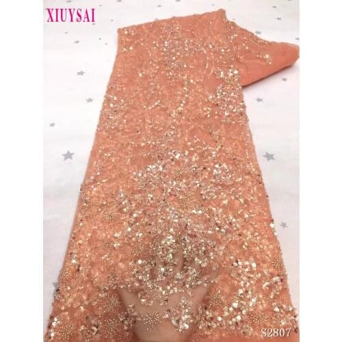XIUYSAI beaded lace fabric handmade 3d flower luxury french net lace 2020 bridal lace fabric dentelle tissu 5yard/lot SL555