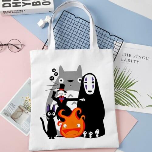 Totoro Female Women Handbags Shoulder Canvas Shopping Bag Art Large Capacity Vintage Punk Harajuku Gothic Painting Handbags