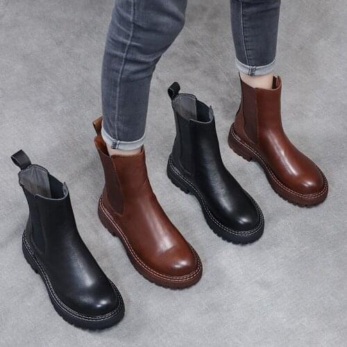 Krasovki Genuine Leather Cow Women Ankle Boots Snow Chunky Heel Platform Motorcycle Lace up Motor Booties Footwear Winter Shoes