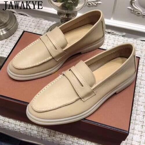 JAWAKYE Real Leather Summer Walk Flat Shoes for Women Round Toe Cut Outs Causal Shoes Women Runway Comfort Loafers Women Mules