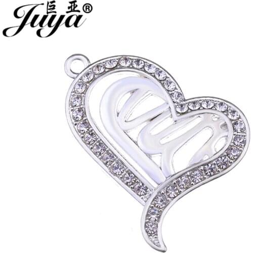JUYA Rhinestone Golden Pendants Heart Shape Charms for Women Necklace DIY Making 38.5x34mm Allah Jewelry Crafts Supplier AO0439