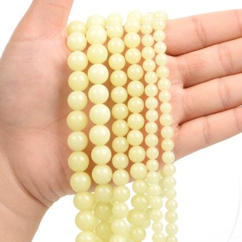 1Strand/Lot6/8/10mm Natural Stone Yellow Luminous Stone Round Beads Loose Spacer Bead For Jewelry Making DIY Accessories