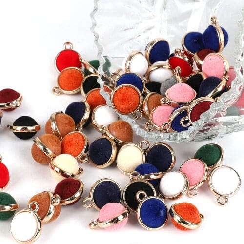 Korean Winter Style 10pcs 15mm Flocking Circular Button Color Beads DIY Accessories For Garment Bags Crafts Decoration