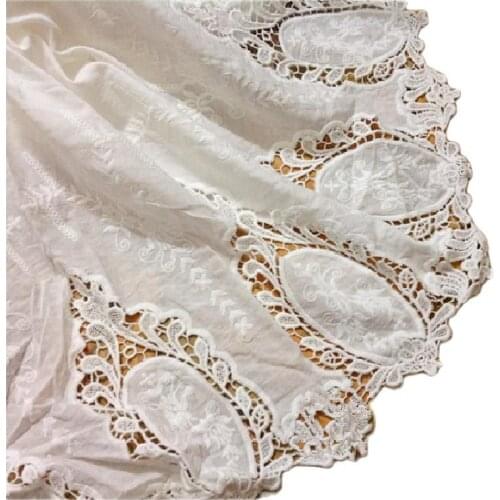 Cotton Lace Fabrics 100% Swiss Cotton Embroidered Fabric For Dress Appliqued Double Sides Chemical Lace Scallop Diy Trims 130CM