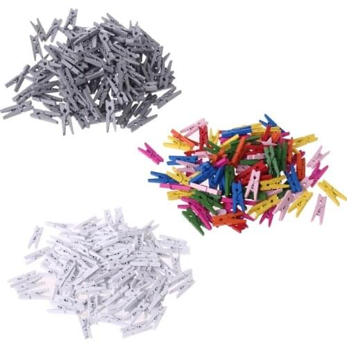 R9UA 100Pcs Small Size 25mm Mini Natural Wooden Clips for Photo Paper Pegs Clothespin Craft Decoration