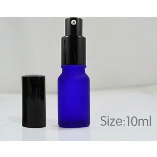 200pcs Frosted Blue Glass Lotion Bottles with Aluminium Pump Blue Glass Cream Shampoo Bottle 10ml