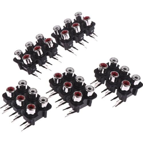 5Pcs 6 Holes RCA Female Stereo Audio Jack AV Audio Connector Lotus Row Amplifier Interface Signal Connection Input Socket