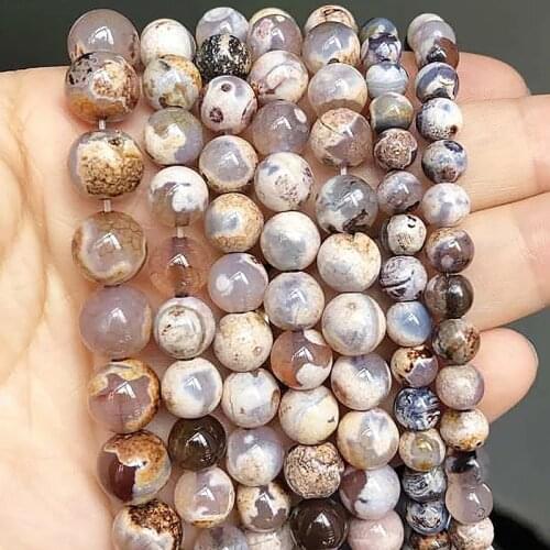 6 8 10 MM Natural Stone Beads Brown Fire Dragon Agates Beads Diy Spacer loose Beads for Jewelry Making bracelet 15'' Strands