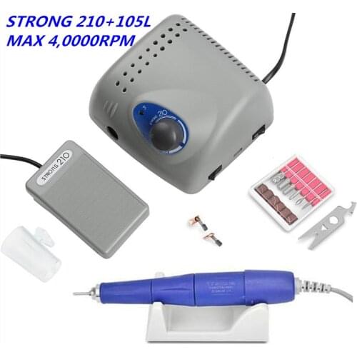 65W 40000RPM Electric Nail Drill Machine Strong 210 105L 2.35mm Model Manicure Pedicure Nail File Bit Nail Art