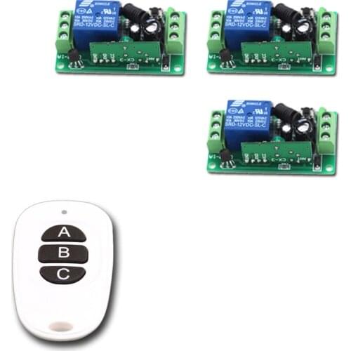 A B C Key DC9V 12V 24V 1 CH 1CH RF Wireless Remote Control Switch System Waterproof Transmitter and3Receivers Top Sales