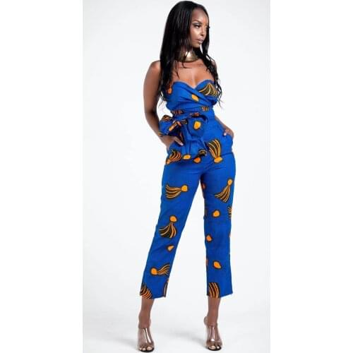 African Clothing Women Sexy Bandage Multiple Wear Printed Straight Jumpsuit Matching Pocket Casual Work Romper Fashion Playsuits
