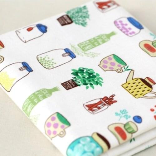 White Bottle Jar Printed Cotton Linen Fabric Blend Fabric by half meter for Decoration Cloth Diy Curtain Sofa Cover Tablecloth