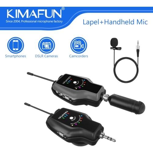 KIMAFUN UHF Wireless Lavalier Microphone Lapel Mic System for Smartphones DSLR Cameras YouTubers Vlog Interviews Video Recording