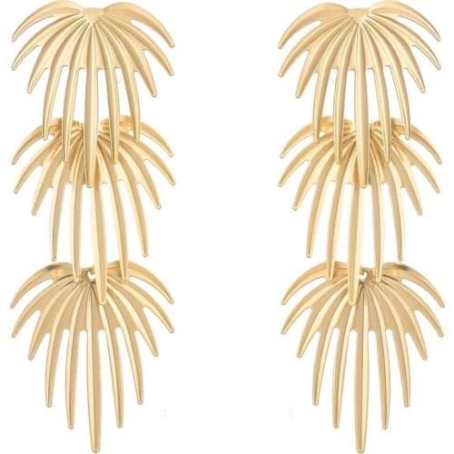 Punk Style Gold Color Big Geometric Drop Earrings for Women Bohemian Hollow out Round Leaf Drop Earring Summer Party Jewelry