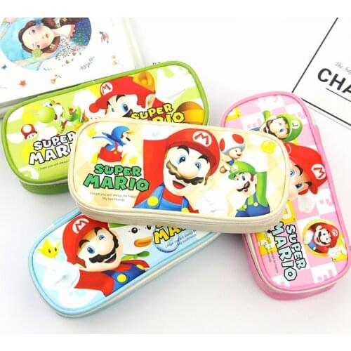 Mario Bros Cute Pen Case School Supplies Pencil Bag PU Leather Zipper Pen Box Pencil Pouch for Student Kids Gift Stationery