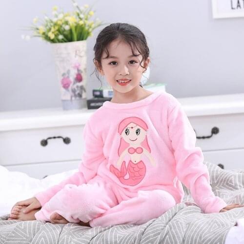 Children Pajamas Cartoon Rabbit Bear Flannel Girl Boy Pajama Set Winter Kids Sleepwear Suit Homewear O-neck Long Sleeve Pyjamas