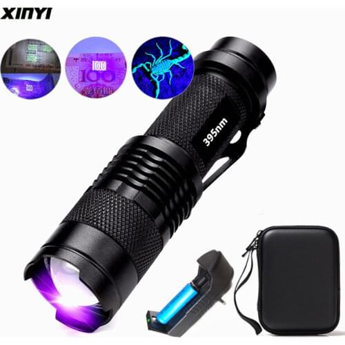 UV Flashlight Ultra Violet Light With Zoom Function Mini UV Black Light Pet Urine Stains Detector Scorpion Use AA/14500 battery