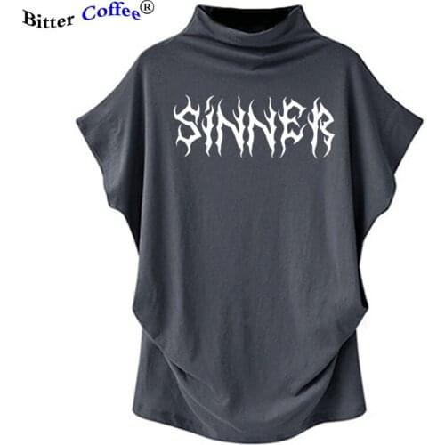 NEW top Sinner Letter Printed Harajuku Hipster Punk Style Batwing Sleeve T-Shirt Street Loose Casual Cool Women Tee Plus Size