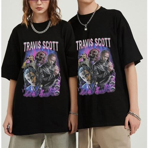 Travis Scott Print Cotton T-shirt Loose Design Casual Tee Shirt Hip-Hop T-shirts with Short Sleeves Unisex Plus Size Tops