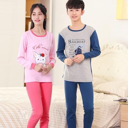 2PCS Kids Long Johns Children Clothing Sets Autumn Winter Sleepwear Underwears For Boys Girls Teenagers Cartoon Casual Cotton