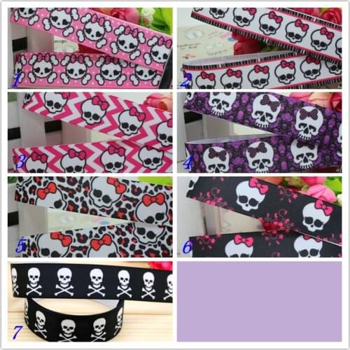 7/8'' Free shipping monster skull printed grosgrain ribbon hairbow headwear party decoration diy wholesale OEM 22mm S201