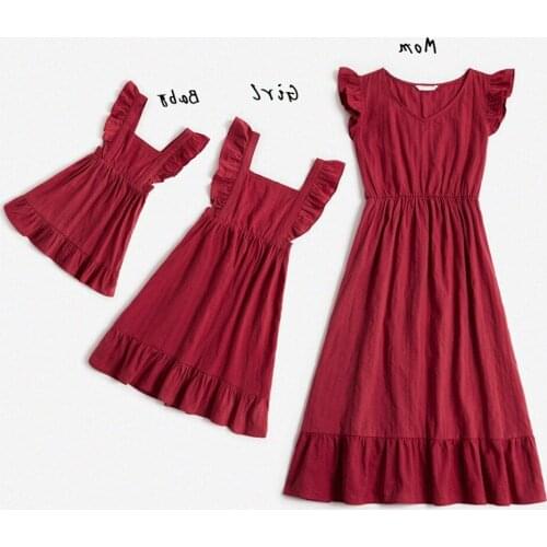 Summer Women Girls Cotton Dress Family Macthing Outfits Mom Baby Mommy and Me Clothes Sleeve Mother Daughter Dresses