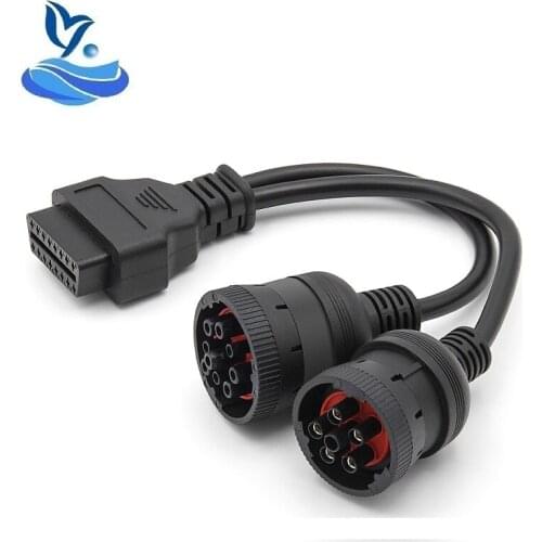 Hot selling truck Y-cable J1708 J1939 OBD2 truck diagnostic tool 16 pin cable connector OBD to OBD2 6 pin 9 pin