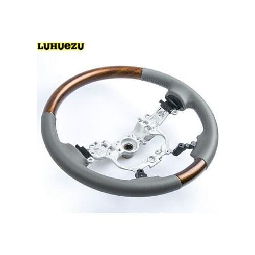 Luhuezu Aluminum Alloy Steering Wheel With Wooden For Toyota Land Cruiser 200 Accessories 2016-2017