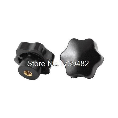 M8 x 50mm Dia Thread Black Plastic Star Head Clamping Knob Grip 2pcs