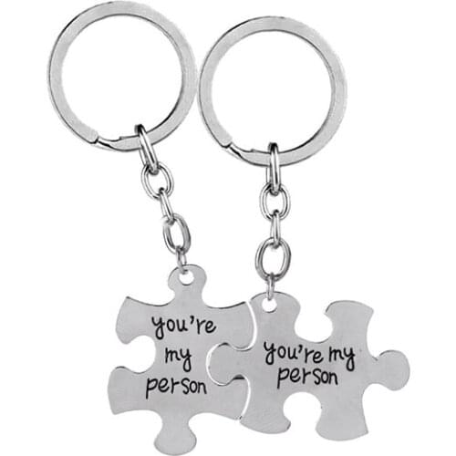 POPACC 2 pieces/set of fashion puzzle key chain jewelry gift couple high quality jewelry stainless steel key chain