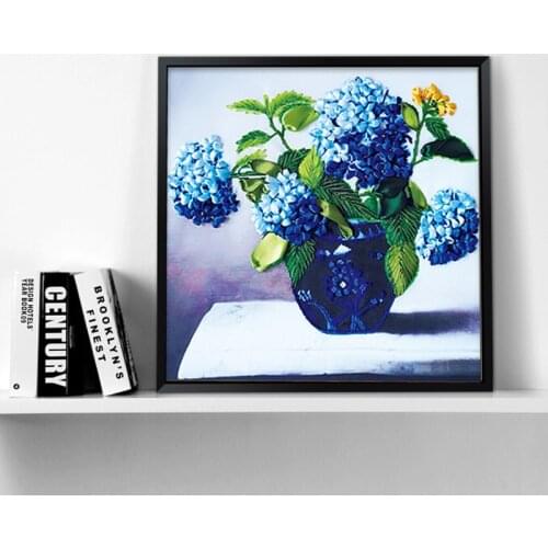 DIY DMC Cross Stitch Kits Sets Handmade Needlework Chinese 3D Ribbon Embroidery Hydrangea Flowers Patterns Wall Decor