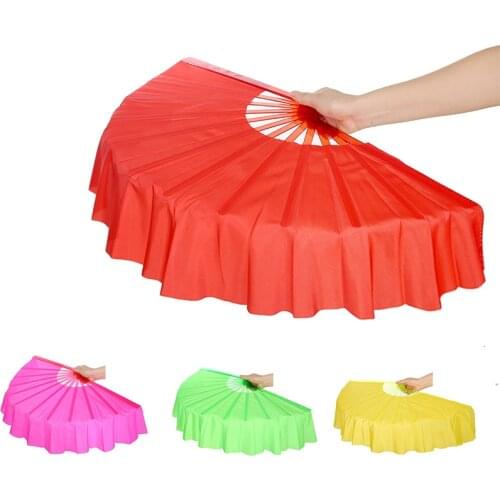 Real Silk 1 Pair 32CM Colorful Belly Dancing Silk Bamboo Veils Dance Short Fans For Folk Dance fan Gradient Square dancing fan
