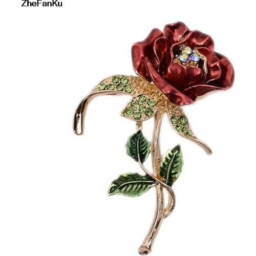 New Hot Sale Red Rose Flower Brooch Garment Accessories Wedding Bridal Jewelry Crystal Brooches for Men /Women