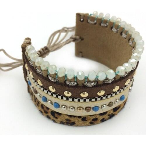 2015 New Leopard European Jewelry Suppliers leather Bangle wrap bracelet Horsehair punk crstal bracelet for women girl