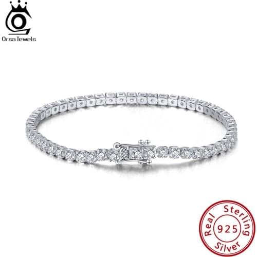 ORSA JEWELS 925 Sterling Silver Tennis Bracelet Bangles for Women Cubic Zircon Bracelet Fine Jewelry Anniversary Gift SB94