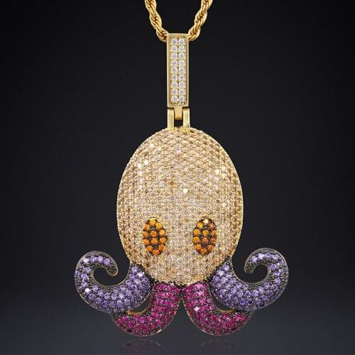 Octopus Pendant Necklace Hip Hop Jewelry Cubic Zirconia Charm For Men Gift Animal Iced Out Necklace Pendant Summer Beach Jewelry