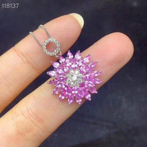 Fine Jewelry 925 Sterling Silver inlaid Natural pink sapphire Female new Pendant Necklace luxury Support test