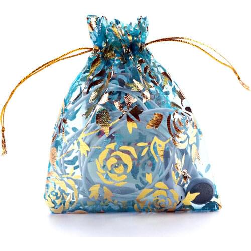 High quality( 7X9 cm) Gold Rose Organza Gift bag Jewelry Travel storage Pouch Mini Candy Packing Bags for Gift bag (100 pcs/Lot)